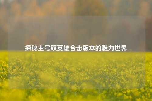 探秘主号双英雄合击版本的魅力世界