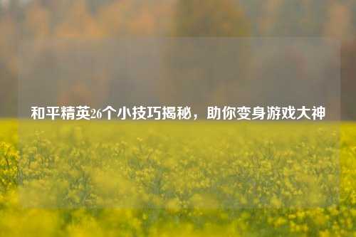 和平精英26个小技巧揭秘,助你变身游戏大神